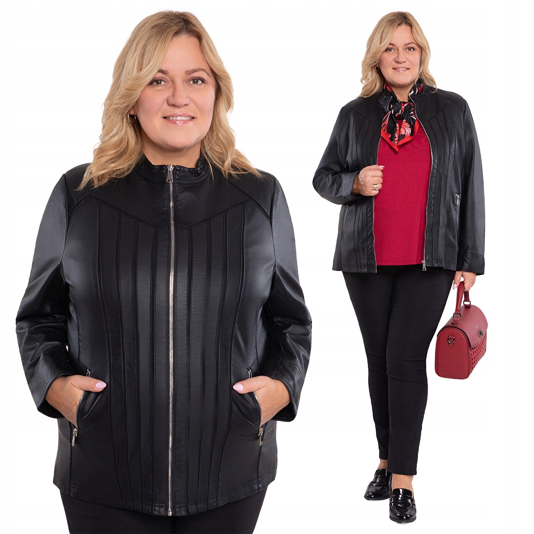 Czarna kurtka z ekoskóry z siateczką plus size rozmiar 58