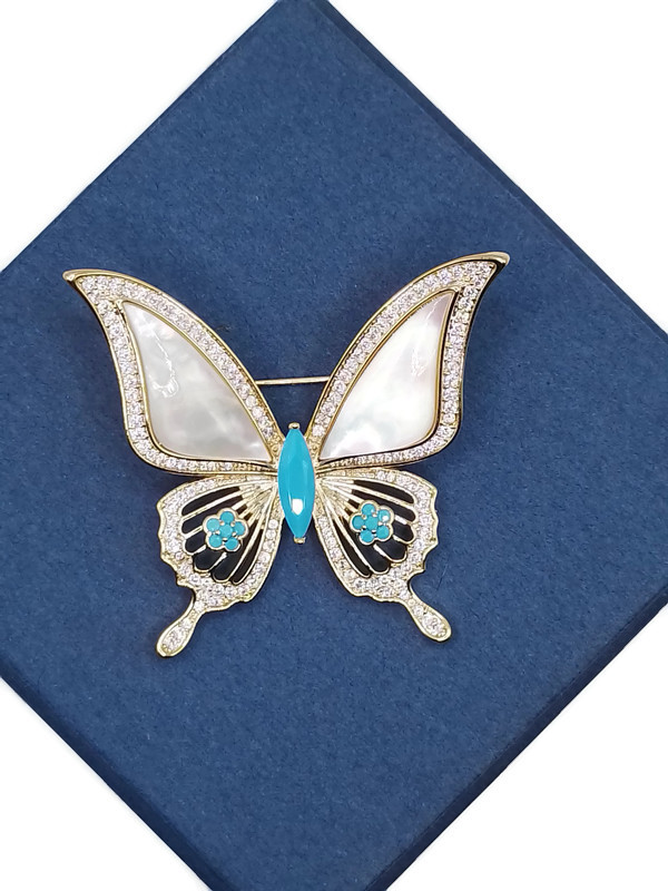 Luxusní Brož Přívěsek S Motýlem A Tyrkysem Ze 14KArátového Zlata Dárek Krabička