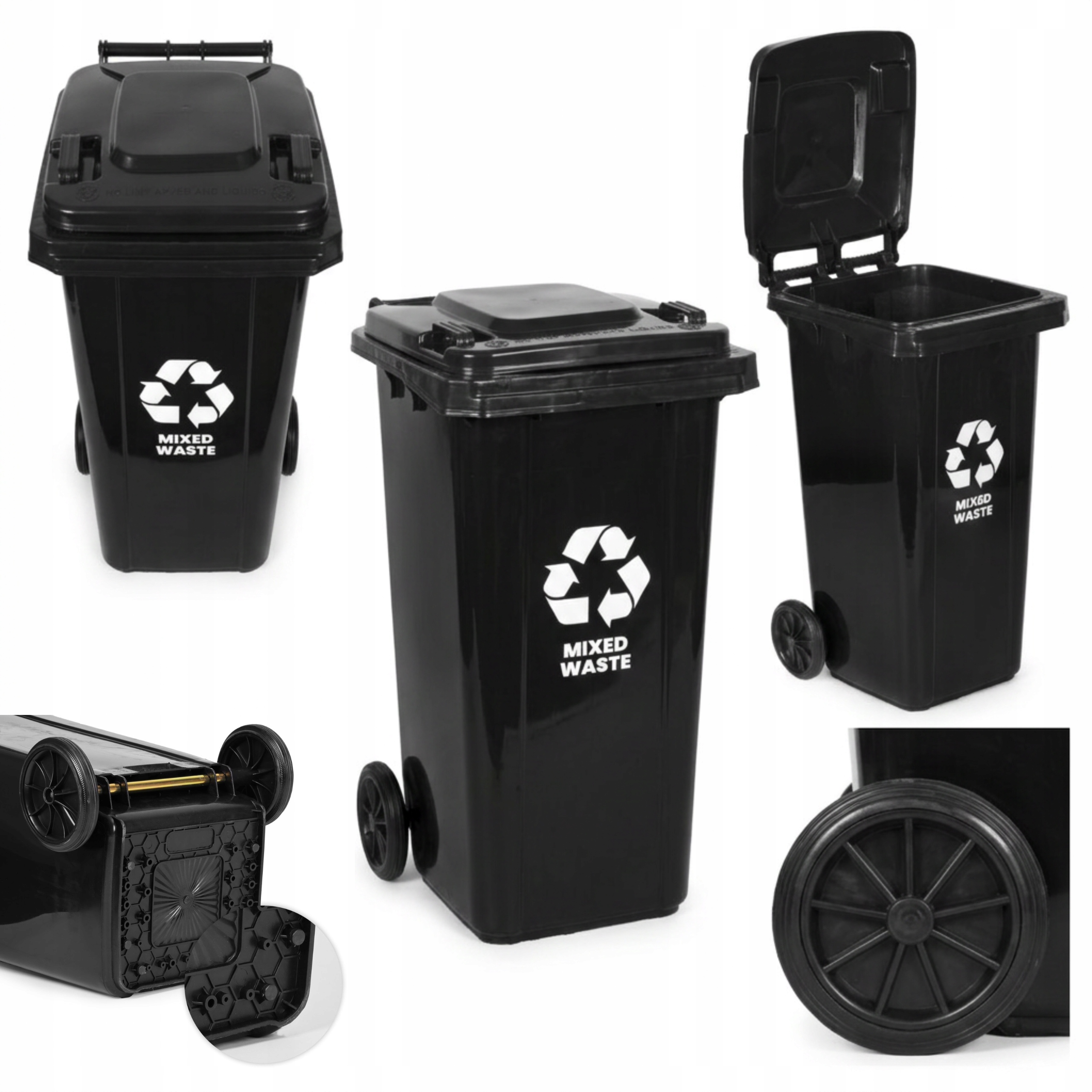 Kosz Na Śmieci Pojemnik Na Odpady 120l Komunalny Na Kółkach Kubeł Czarny