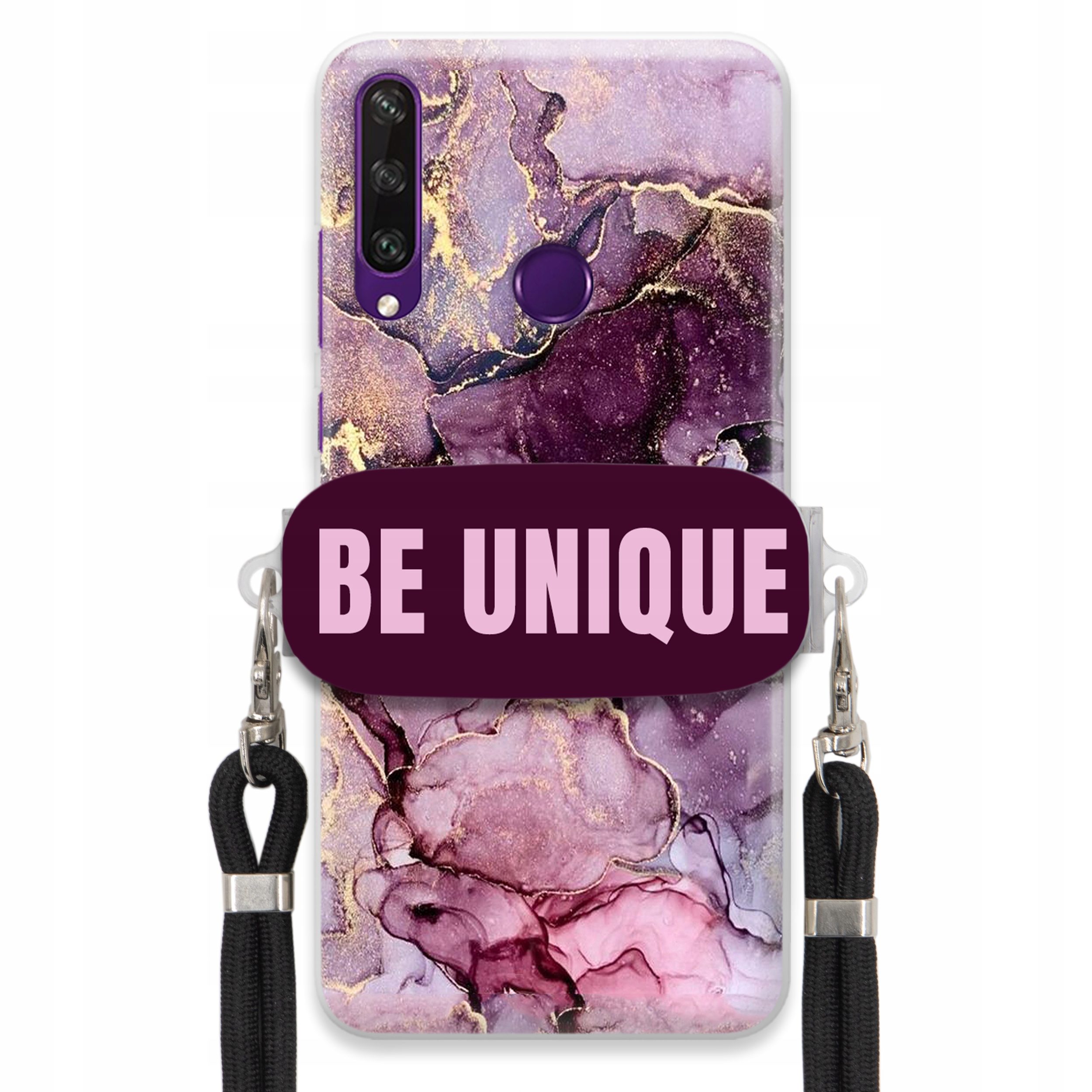 Prémiové puzdro pre Huawei Y6P držiak na šnúrku Čierny fialový mramor