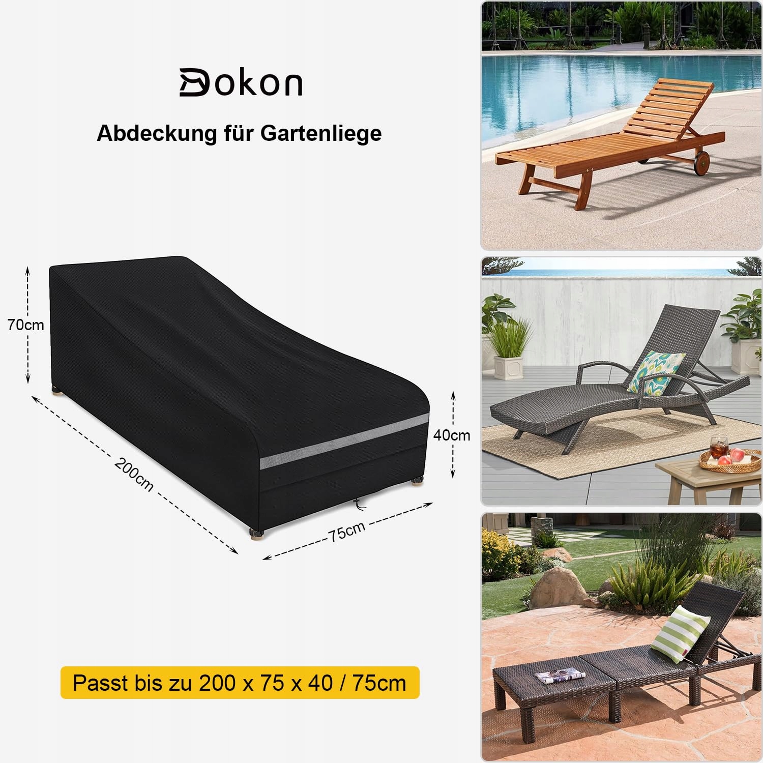 DOKON Pokrowiec na Leżak Wodoodporny Ochronny Przeciw UV 200x75x40/70cm — miniatura 2