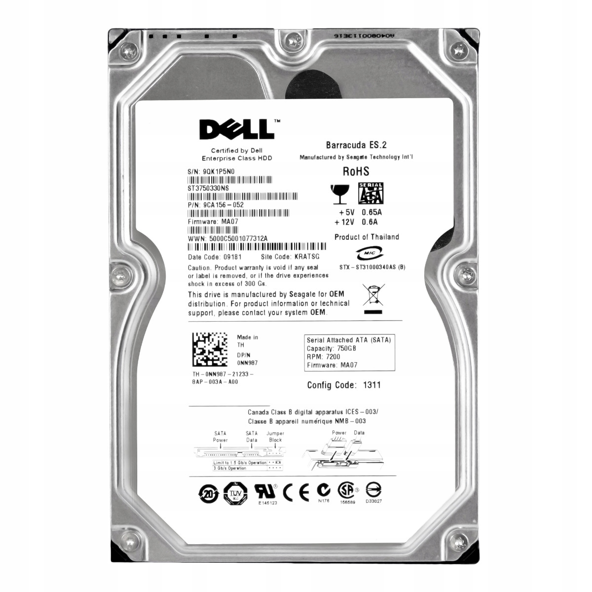 Dell 0NN987 750GB 7.2K Sata II 3.5'' ST3750330NS