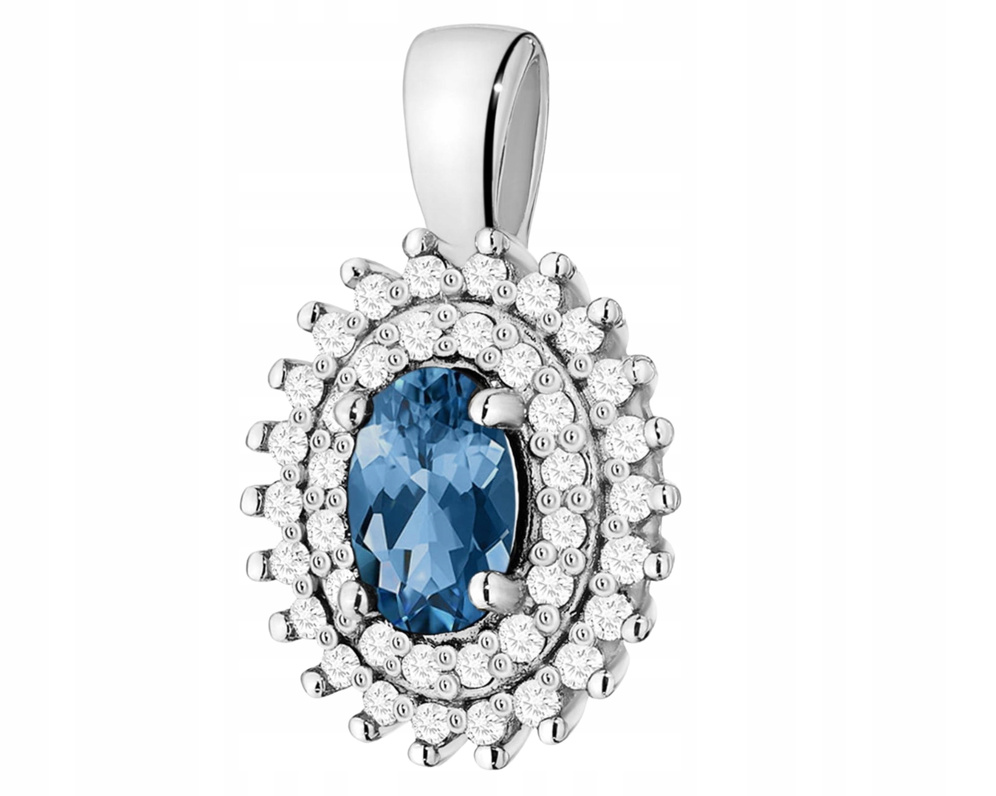 Bílé Zlato Elegantní Přívěsek Topaz London Blue Diamanty 585 14K Dárek