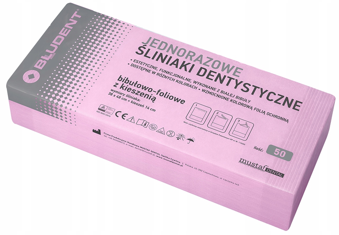

Śliniaki dentystyczne z kieszenią różowe 50szt