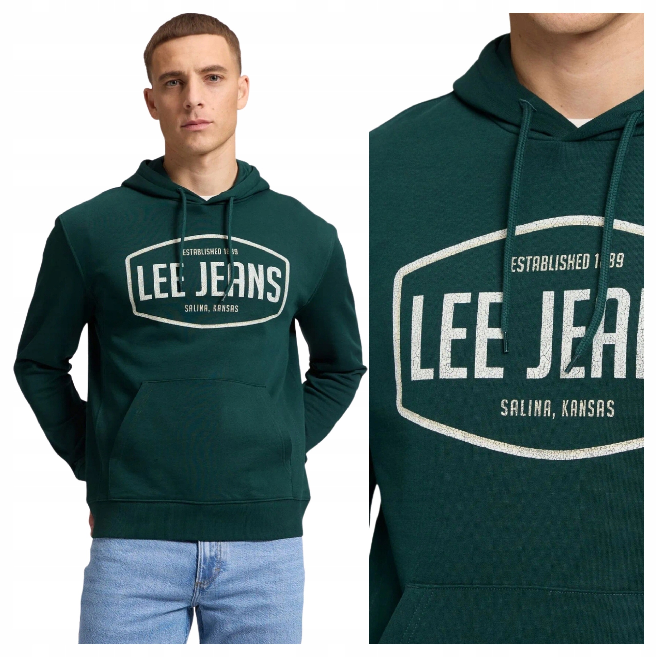 Pánská Mikina Lee Big Logo Hoodie Zelená s kapucí Bavlněná XL