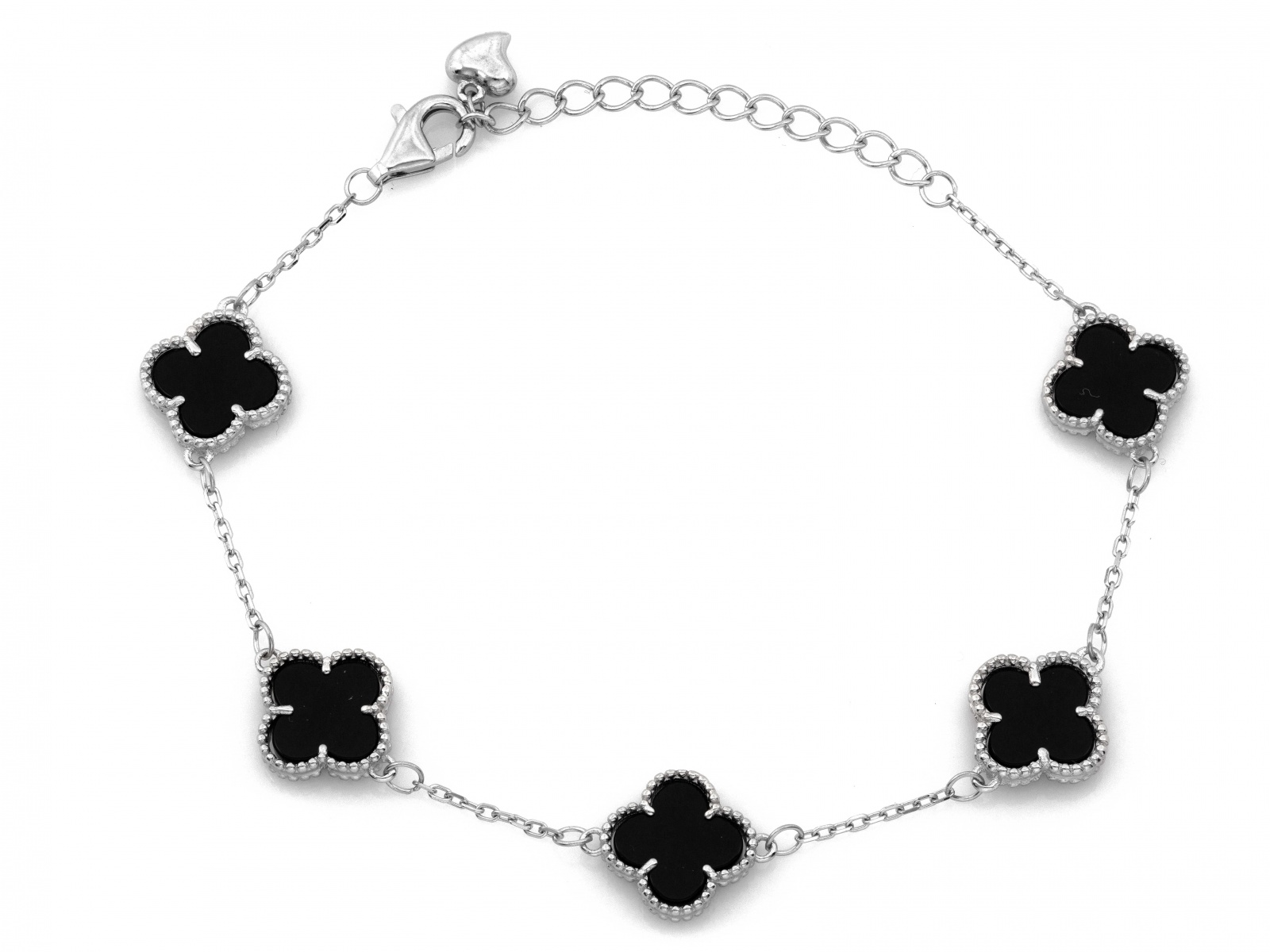 Stříbrný Náramek 925 jetelky černý onyx elegantní 5,83g dámský