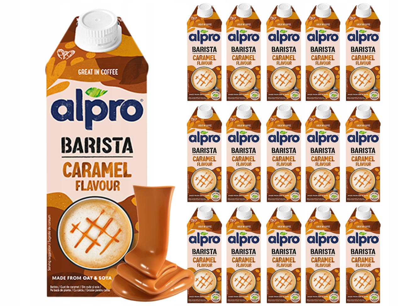 Alpro Barista Napój owsiano-sojowy o smaku karmelowym Zestaw 16 x 750 ml