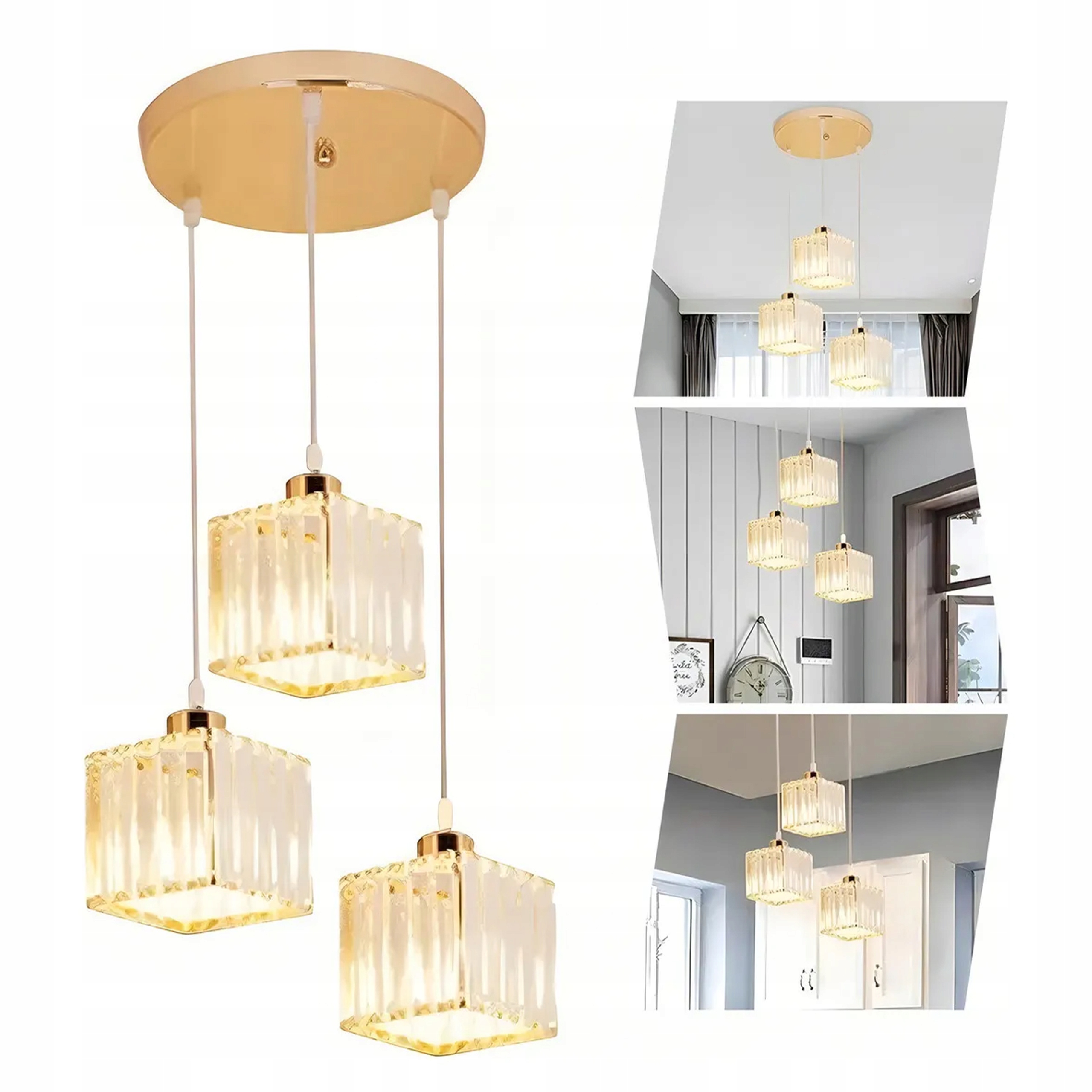 Závěsná Lampa Zlatý Křišťálový Lustr, Moderní, Glamour, 3 Body, E27
