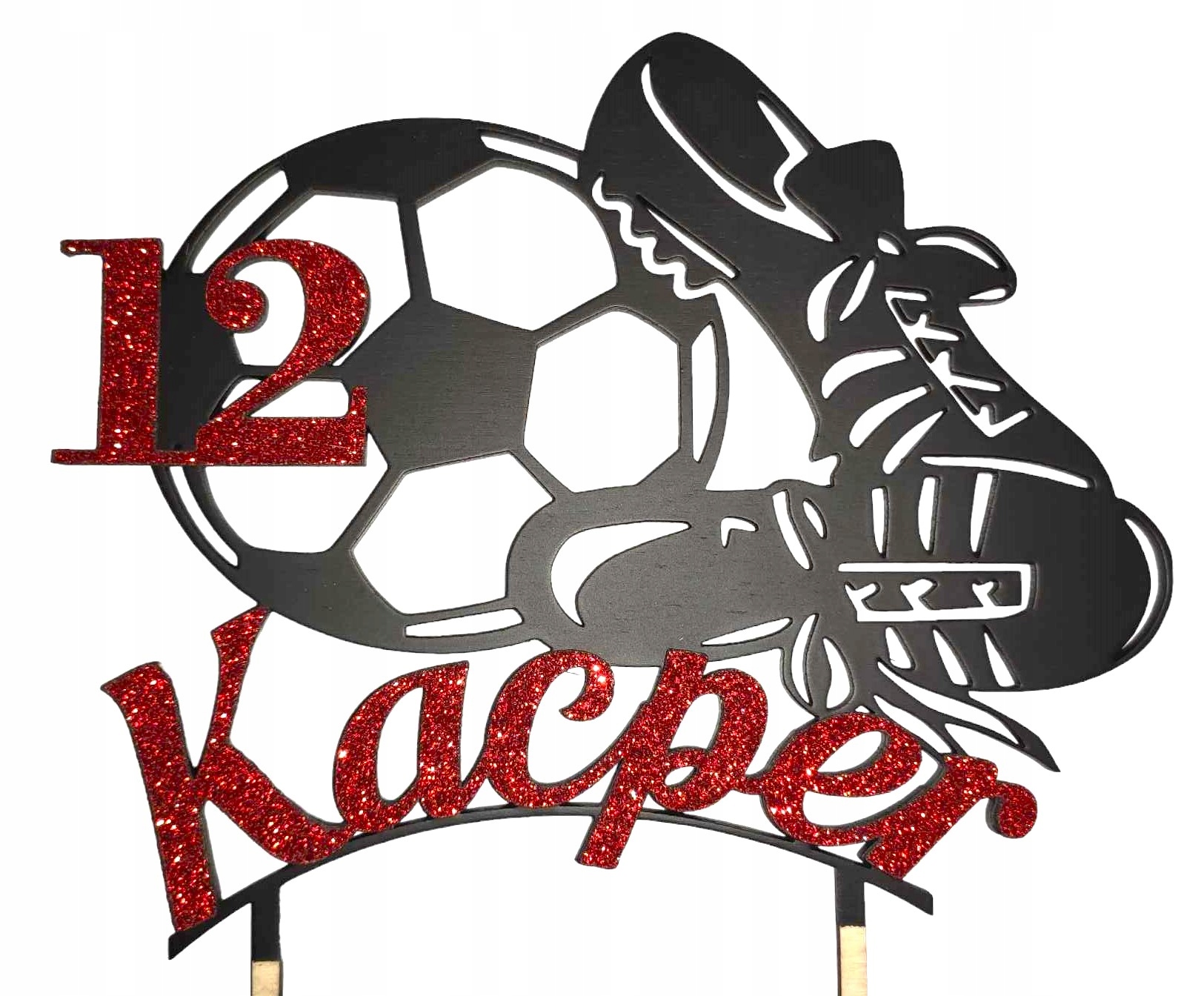 TOPPER na tort PIŁKA NOŻNA z imieniem i wiekiem z brokatem