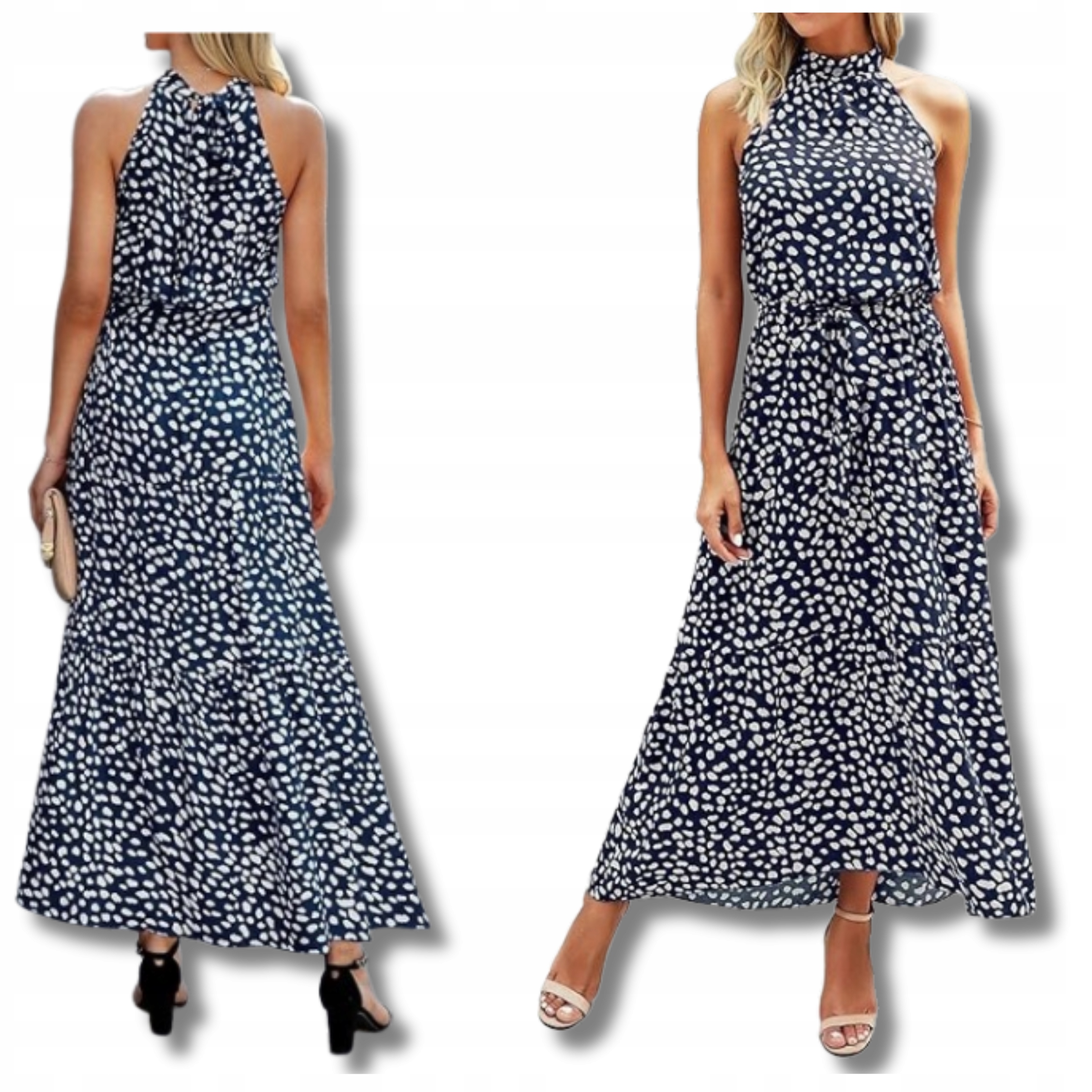 Letní Šaty Dámská Maxi vel. M Tmavě modrá Vzdušná Šaty na krk