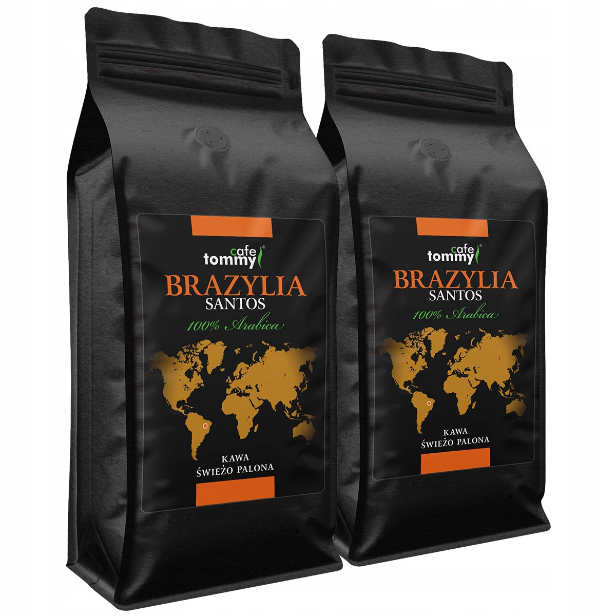 Levně Káva zrnková 1kg x2 Brazílie Santos 100% Arabica Čerstvě pražená Tommy Cafe