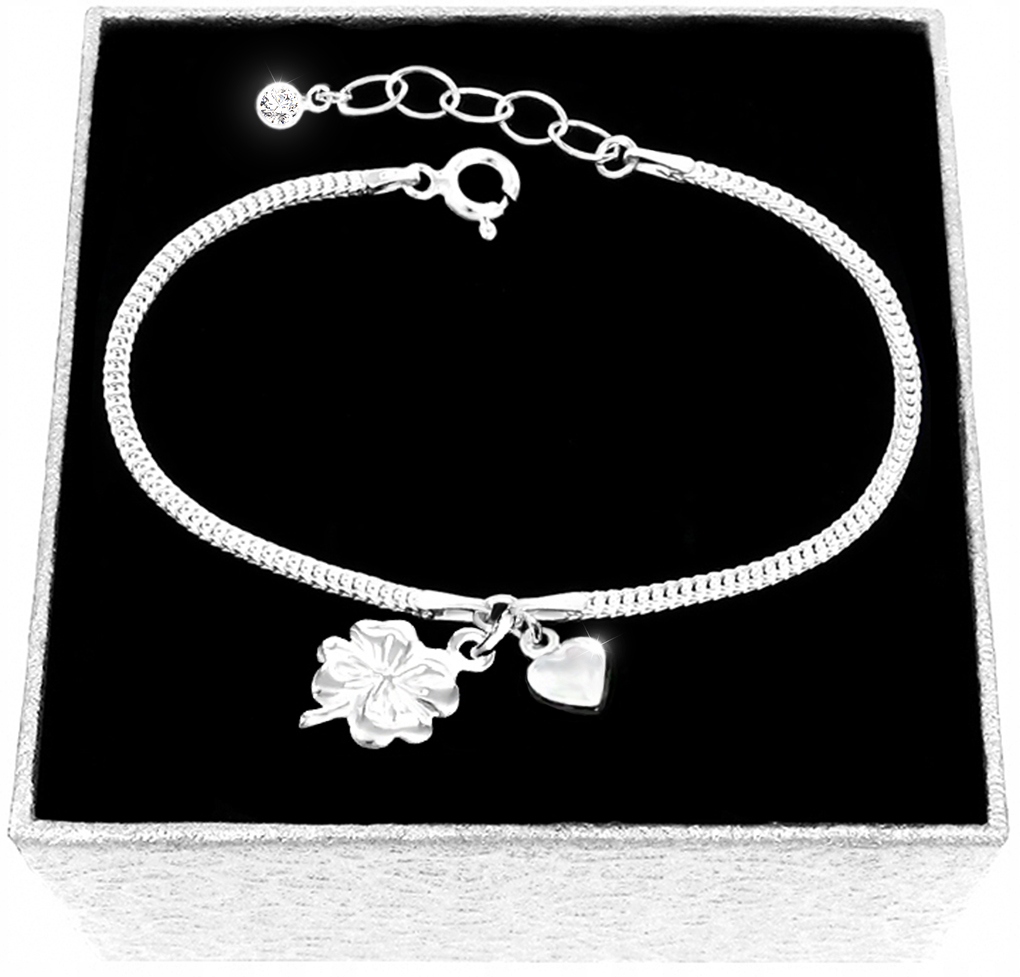 Bransoletka Srebrna Koniczynka Serce Srebro Próby 925 B68