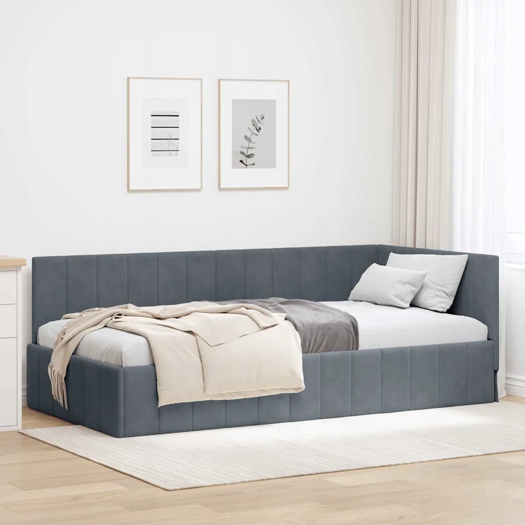 vidaXL Rohový rám postele s čelo Tmavě šedá 90 cm x 190 cm samet