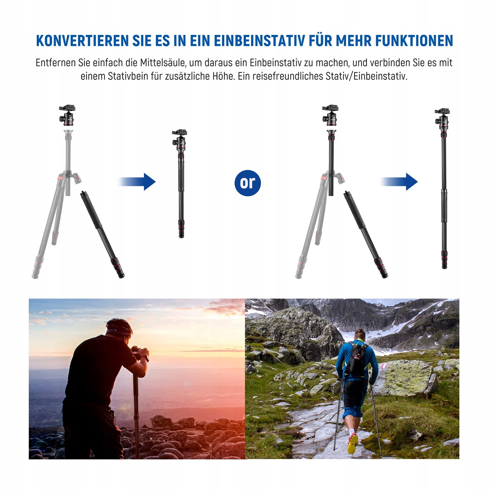 NEEWER Statyw Podróżny Z Włókna Węglowego 360° Głowica Kulowa Monopod — miniatura 6