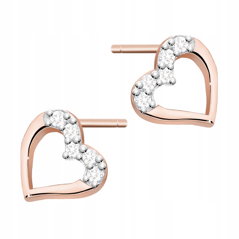 Zlaté Náušnice pr. 585 Srdce s brilianty 0,08 ct na 14k tyčinku