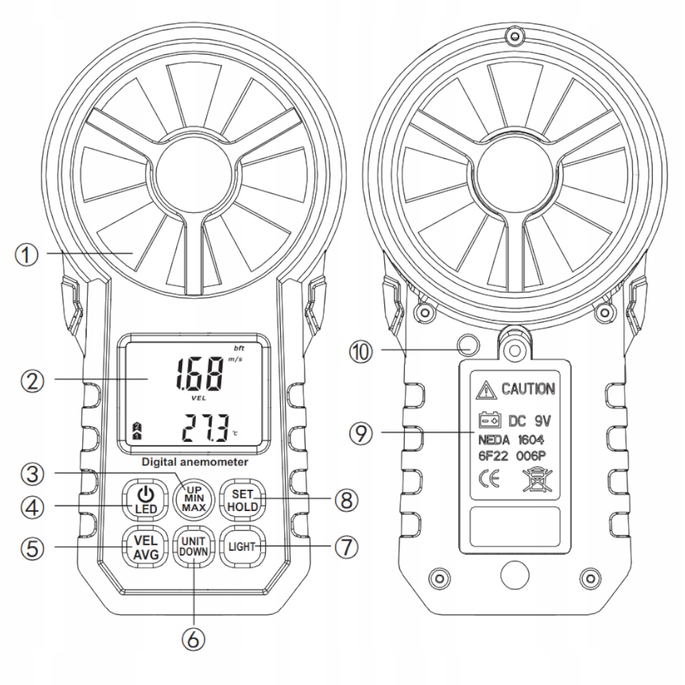 ANEMOMETR WIATROMIERZ MIERNIK WIATRU TEMP POMIAR PRĘDKOŚCI POWIETRZA BT APP Model WT87B