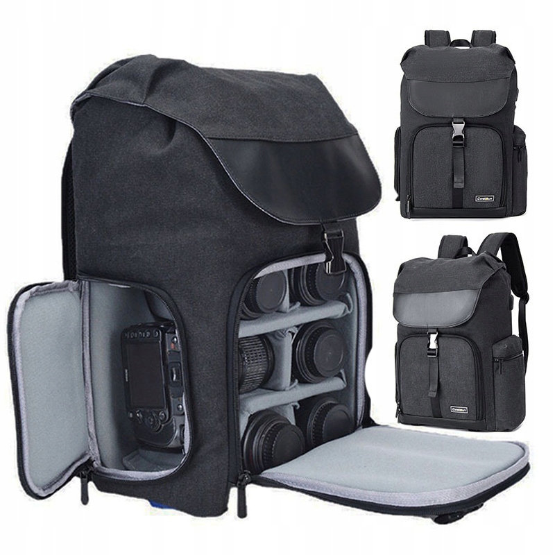 Duży Plecak Fotograficzny na Aparat Kamerę Statyw Boczny Dostęp Port Usb