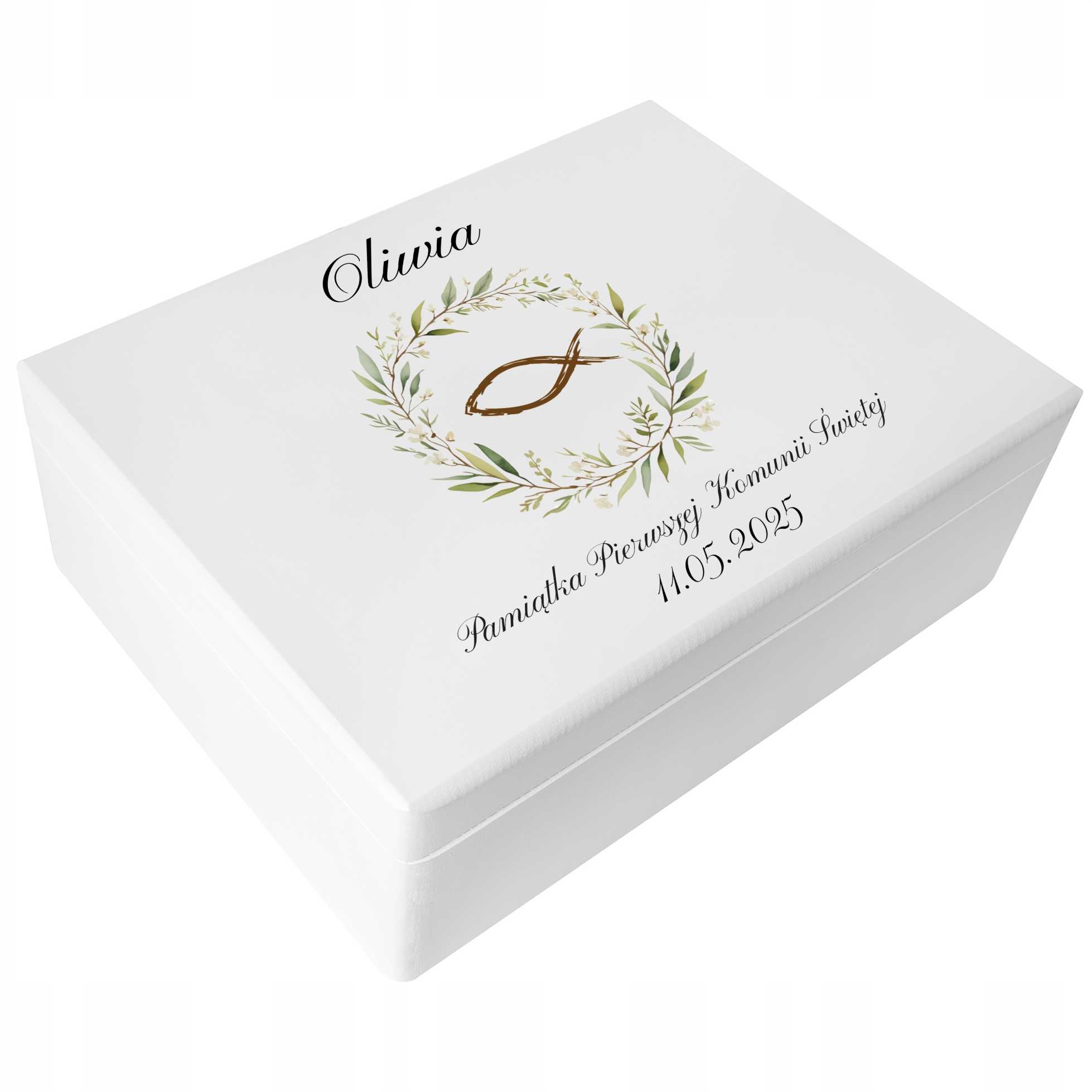 Dárek na svaté přijímání suvenýr krabička bílá s potiskem obálky 40x30