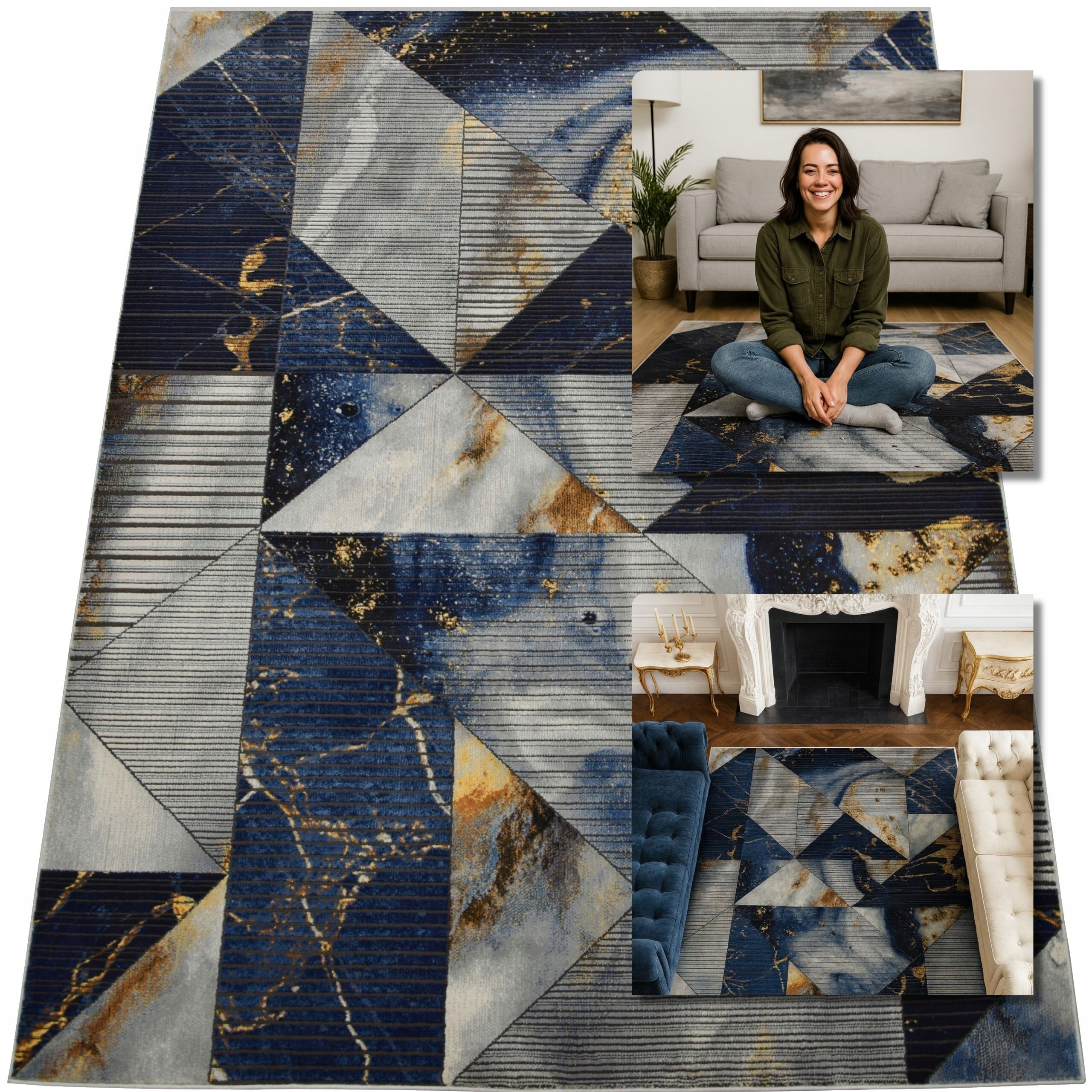 Moderní Koberec Tmavě Modrý Mramor Etna Koberce Do Obývacího Pokoje 80x150