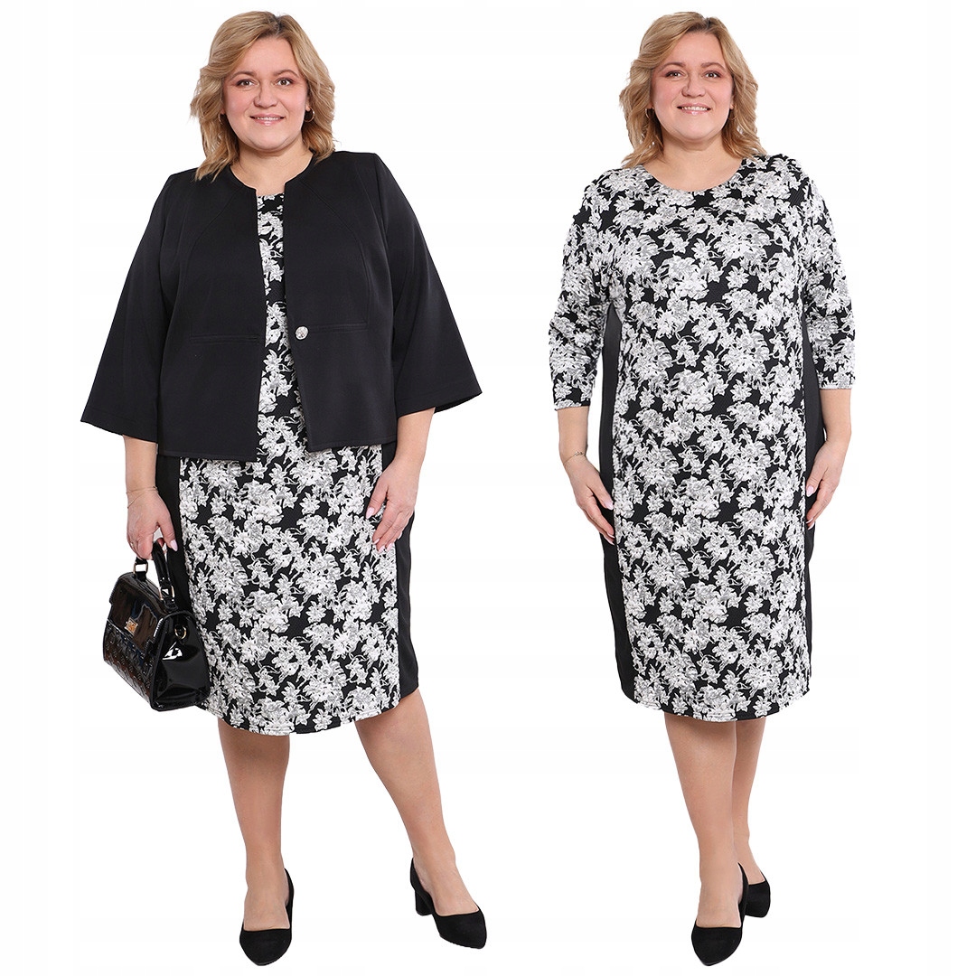 Černá šaty s bílými květy 56/58