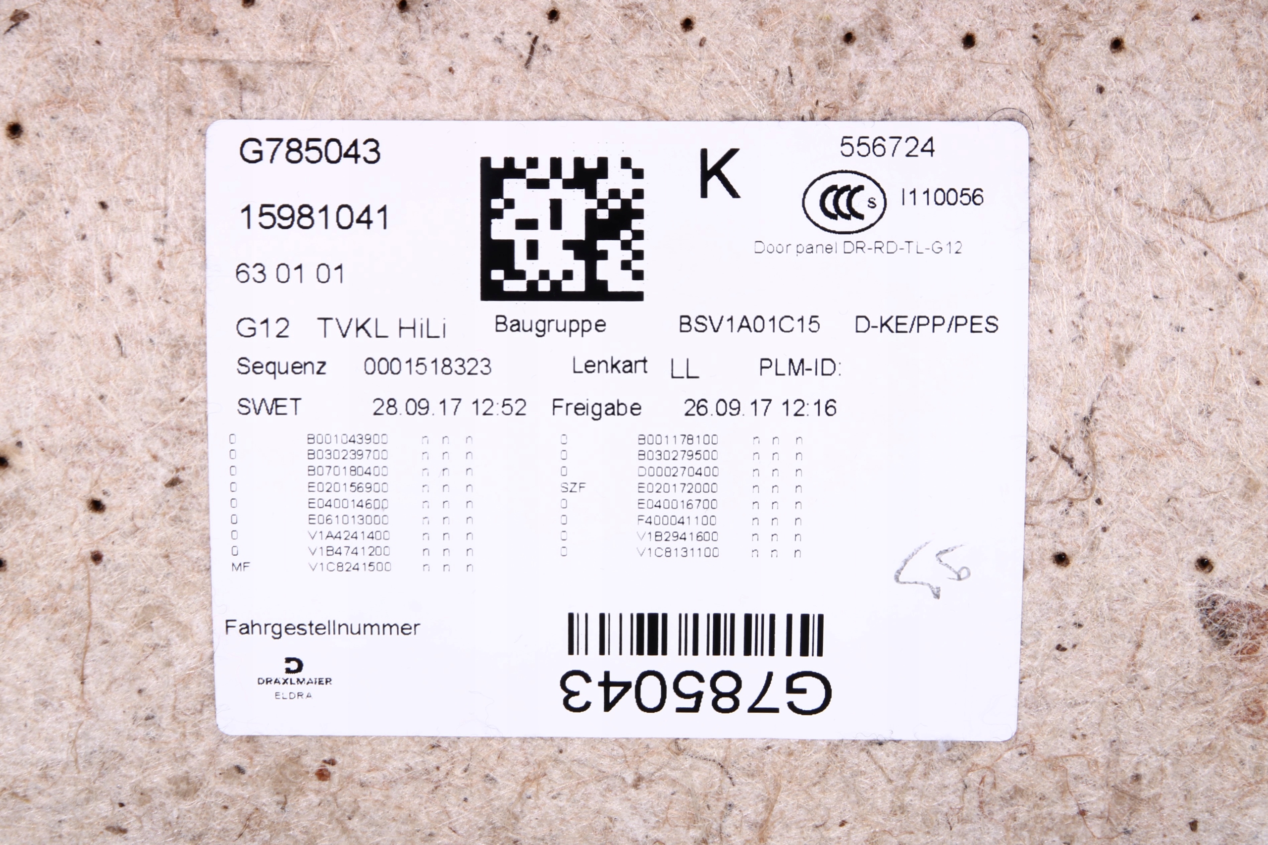 BMW G12 side door left rear part rear black leather