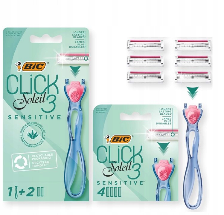BIC CLICK 3 SOLEIL ЧУВСТВИТЕЛЬНАЯ БРИТВА ДЛЯ ЖЕНЩИН 6 КАРТРИДЖЕЙ
