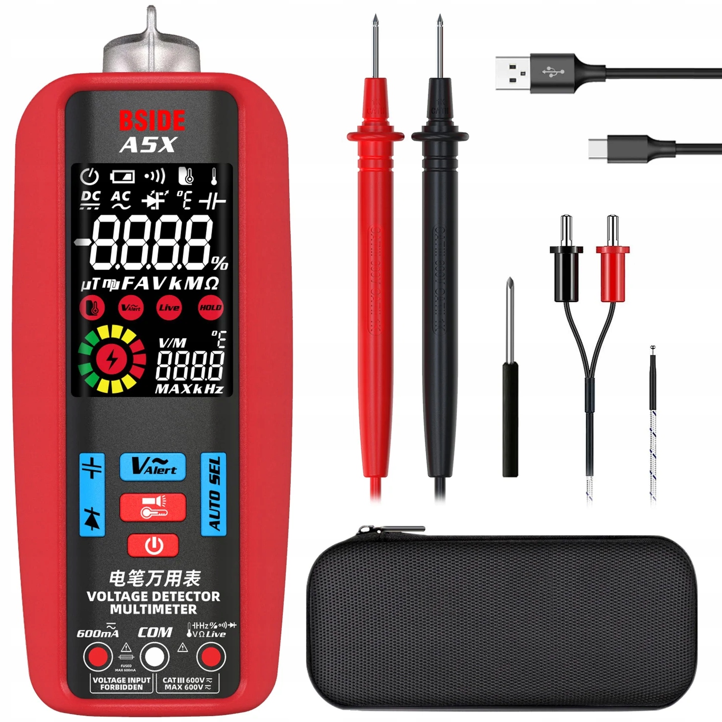 Digitální multimetr, měřič napětí odporového proudu Ncv Vfc Bside A5X
