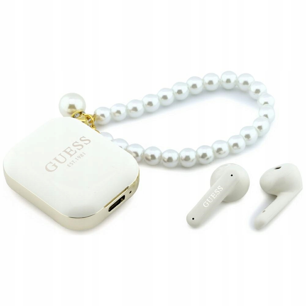 Sluchátka Tws Guess Pearl Strap bílá