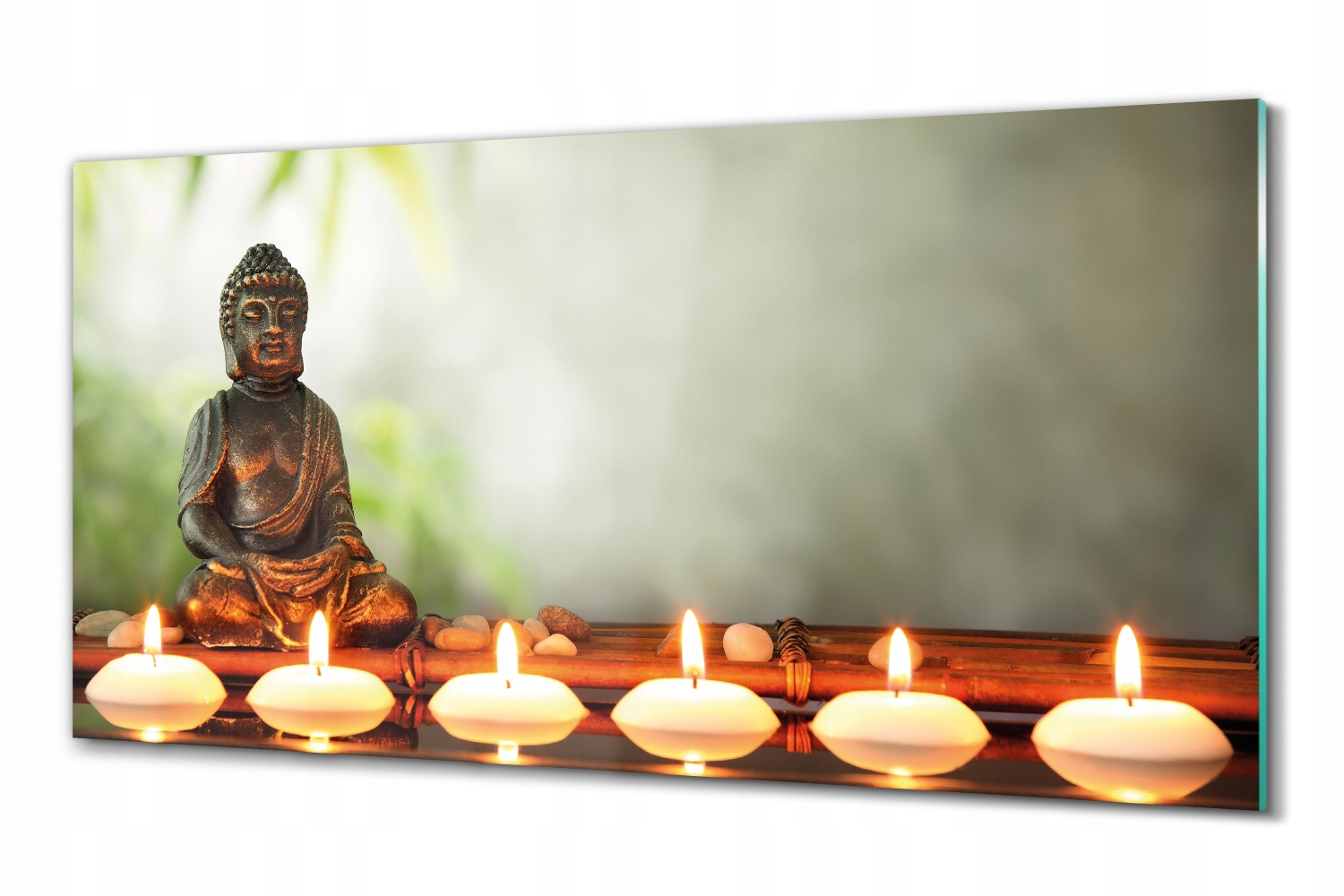 Skleněný obraz do obývacího pokoje Buddha svíčky bambus 100x50
