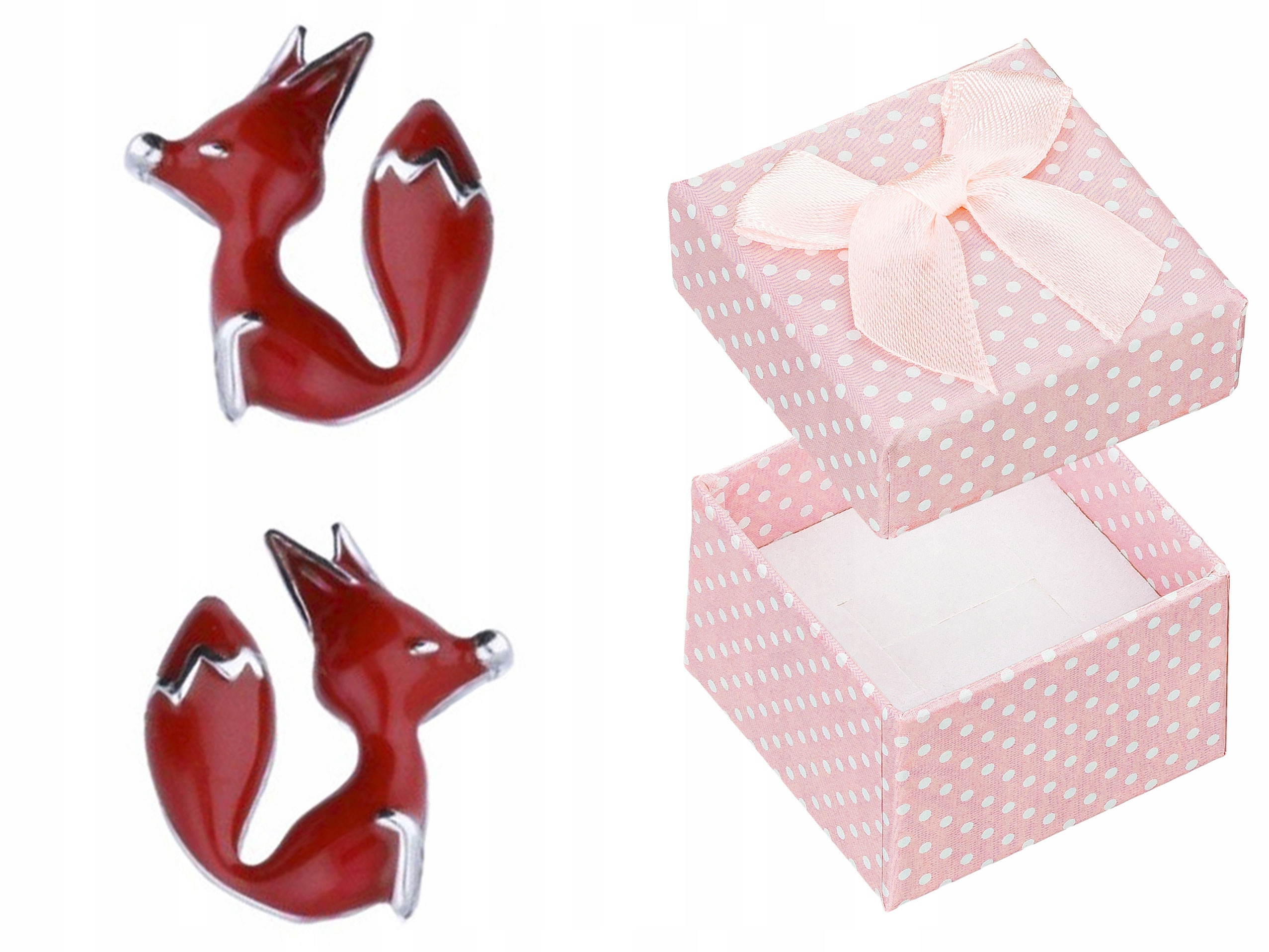 Stříbrné Náušnice Rudé Lišky Šroubky Rhodiované Smalt Tužky Stříbro 925