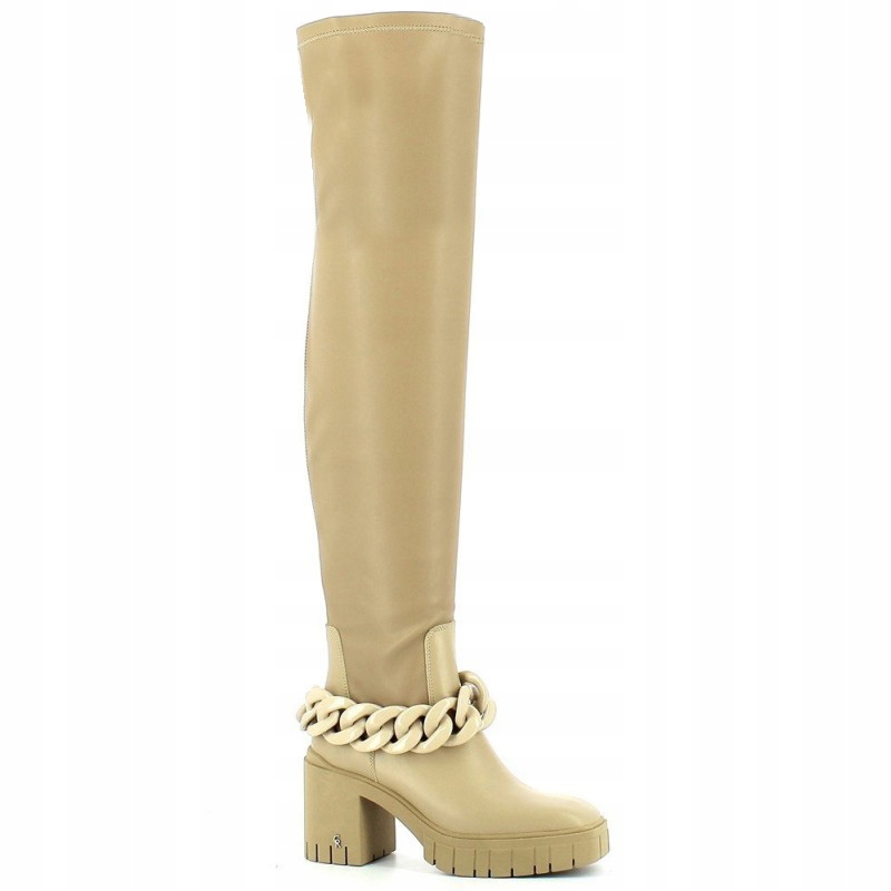 Carinii B7697 Kozačky Mušketýrky Kůže Béžová 38