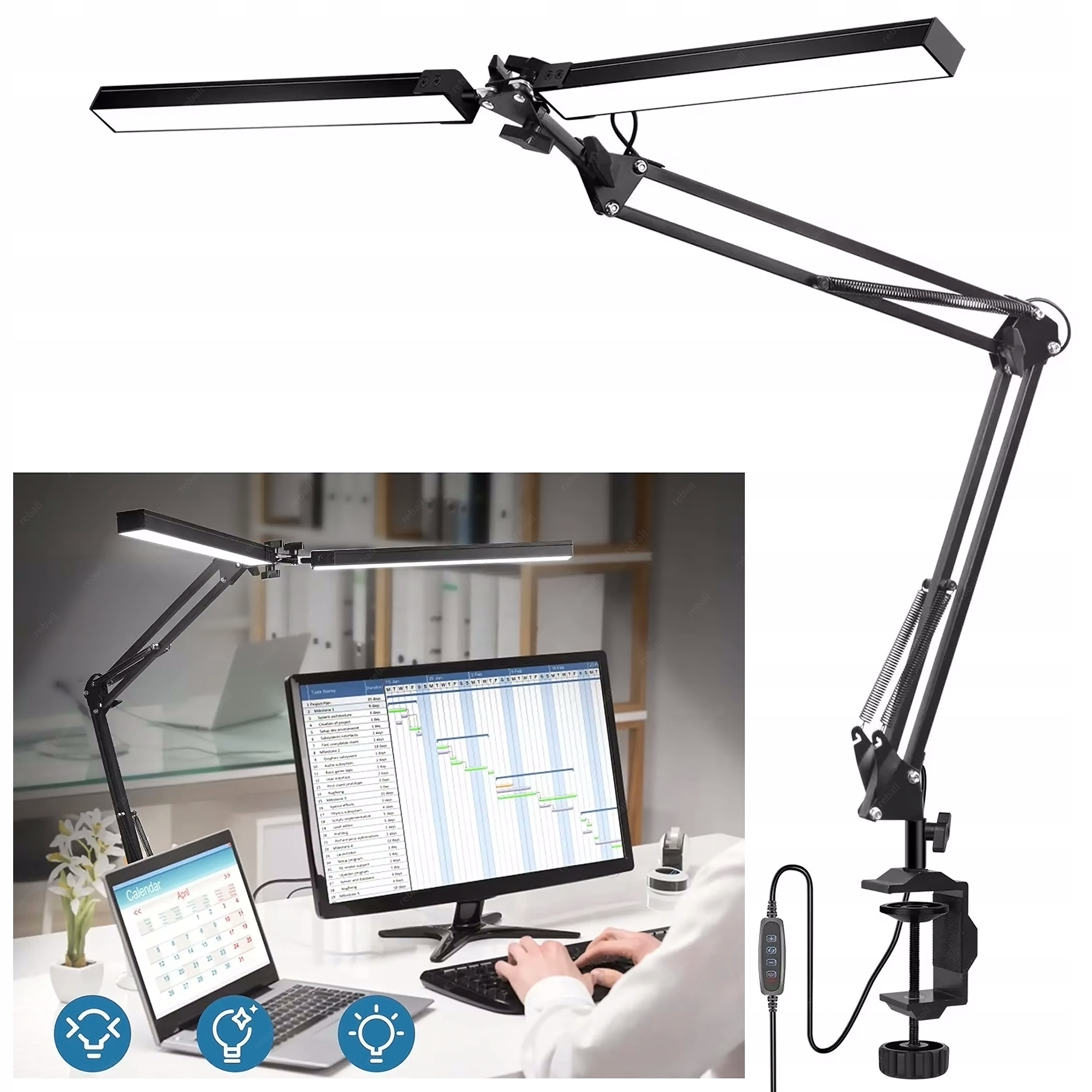 Lampka Na Biurko Lampa Led Biurkowa Podwójna Serwisowa Regulowana 24W Pilot