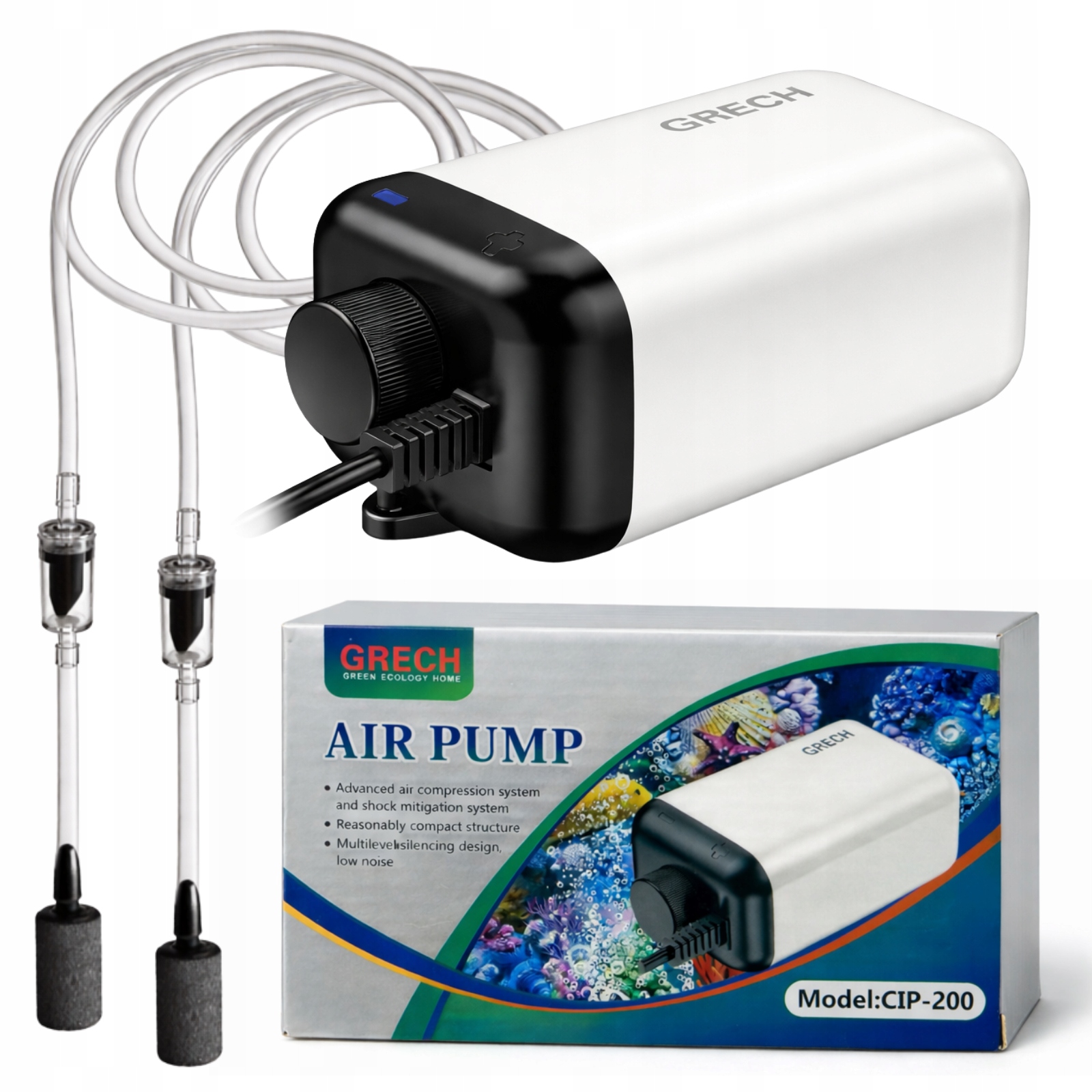 Provzdušňovač do akvária Regulace pumpička 2 výstupy 3,5W 180L/h Set