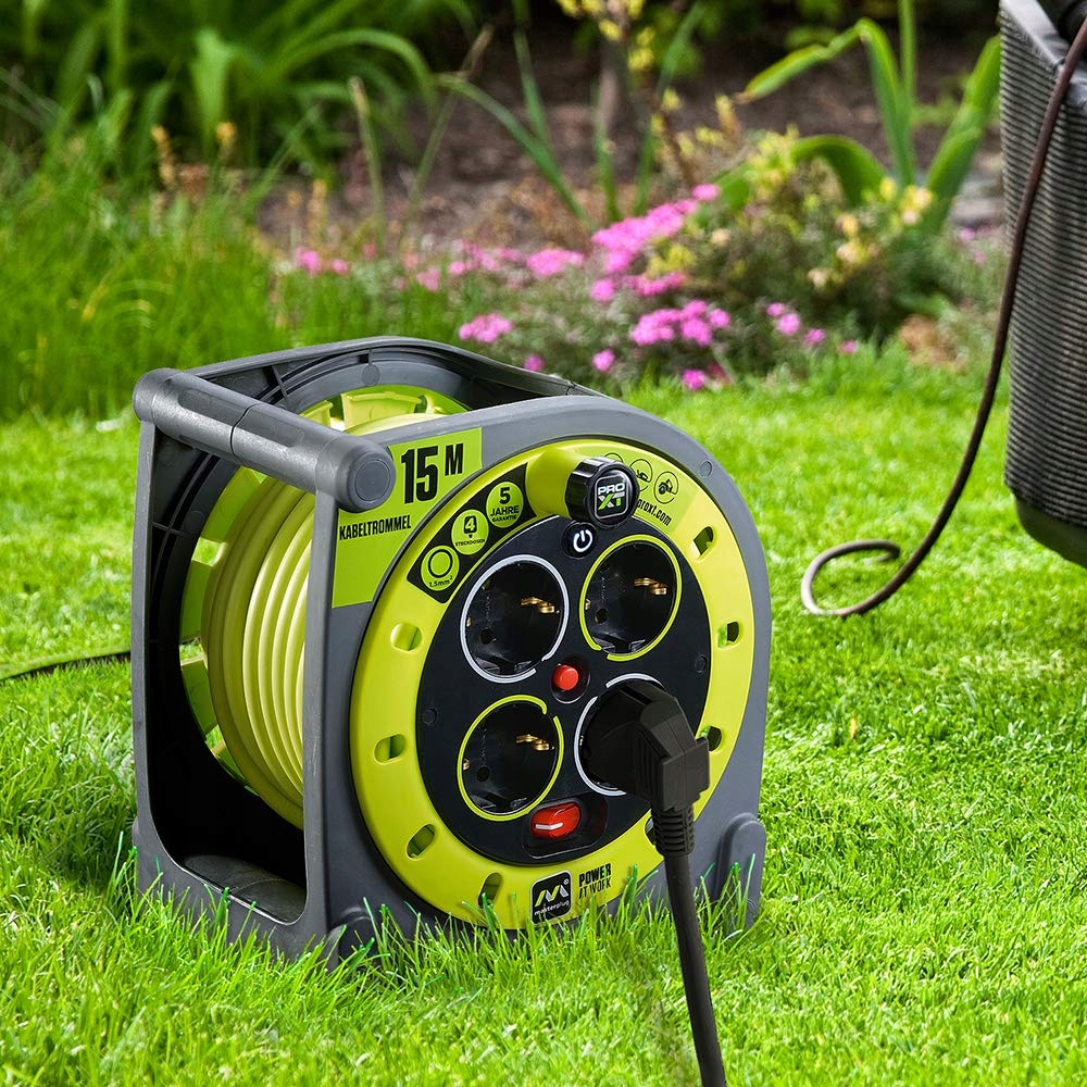 MASTERPLUG Pro-XT Przedłużacz Bębnowy 15m 4 Gniazda 3000W Szary Zielony — miniatura 7