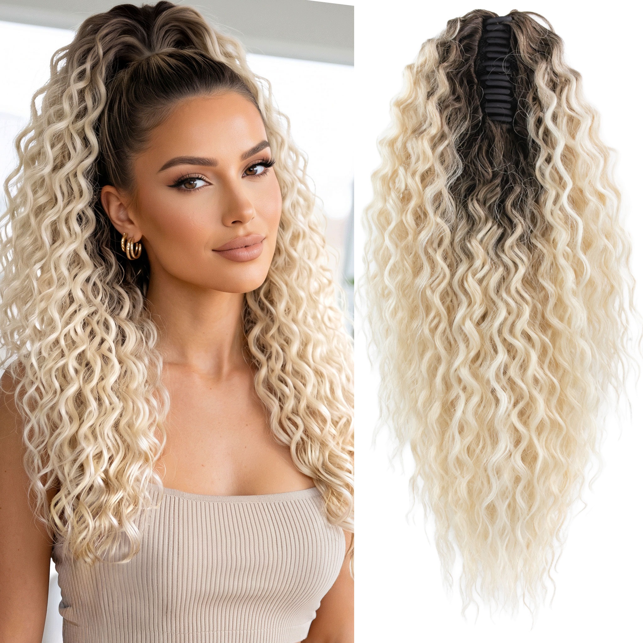 Koník na sponě vlasy umělé afroloky Ariel 50 cm AfroKrab blond balayage