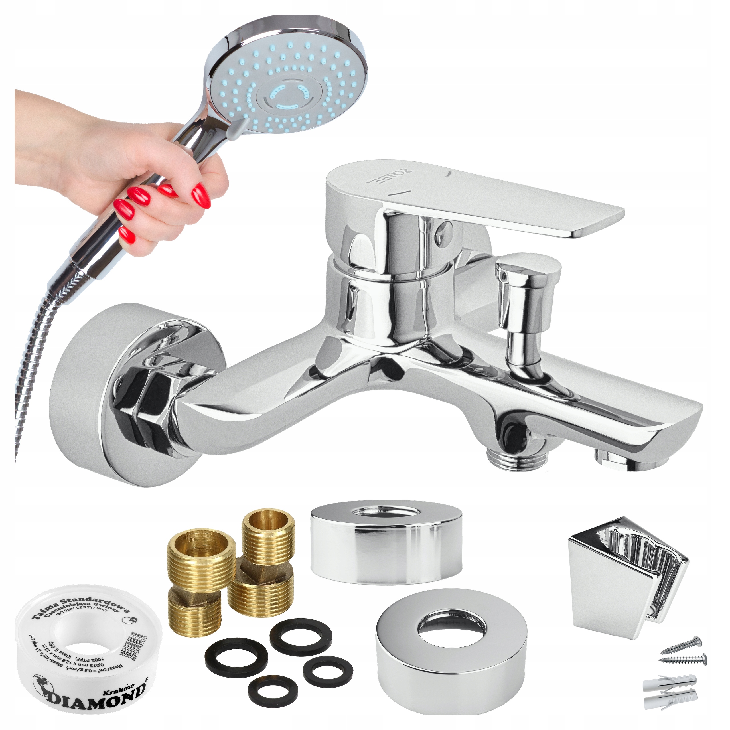 Batéria do vane, chrómovaná, nástenná pod sprchu so súpravou Gau-bw