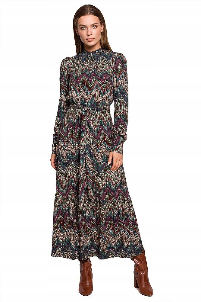 

Style S291 Sukienka Maxi Z Falbaną Nadruk A (XXL)