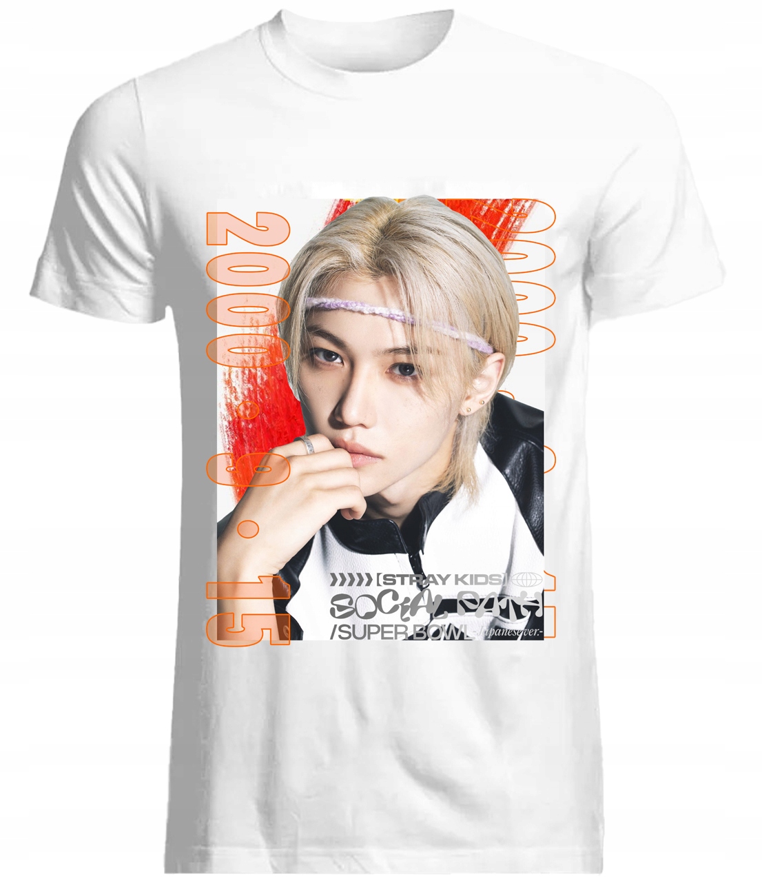 Koszulka K-pop Stray Kids Felix Wysokiej Jakości 100% Bawełna Biały M