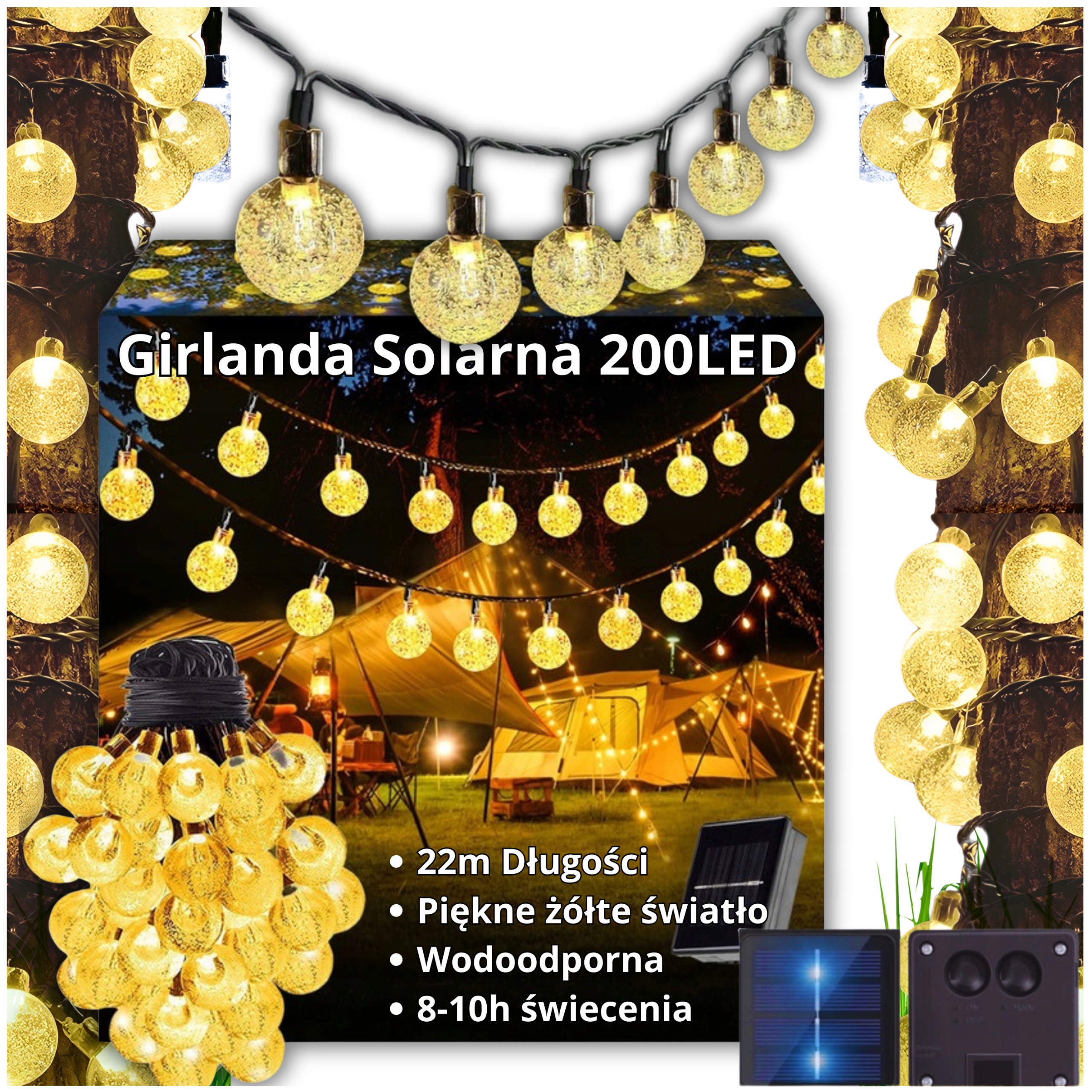 Solární Girlanda Solární Lampy 200LED 22M Zahradní Balkon Světelná Šňůra