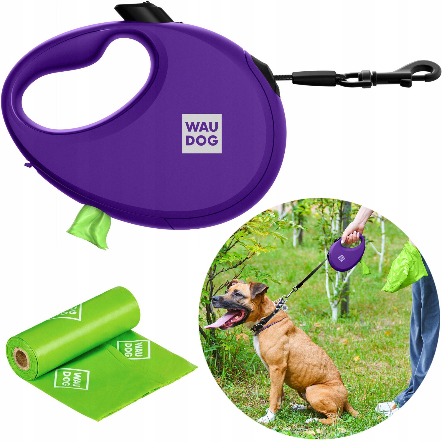 Vodítko pro psa s nádobou na reflexní vak, L, do 40 kg