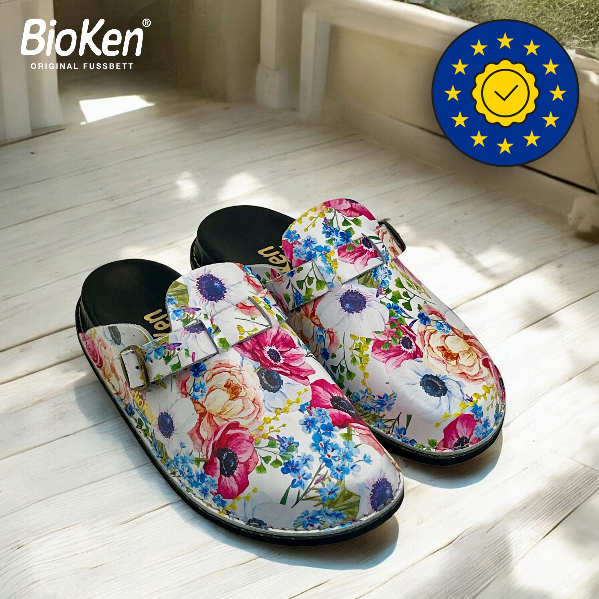 Klapki skóra damskie w kwiaty profilowane skóra Rozmiar 40