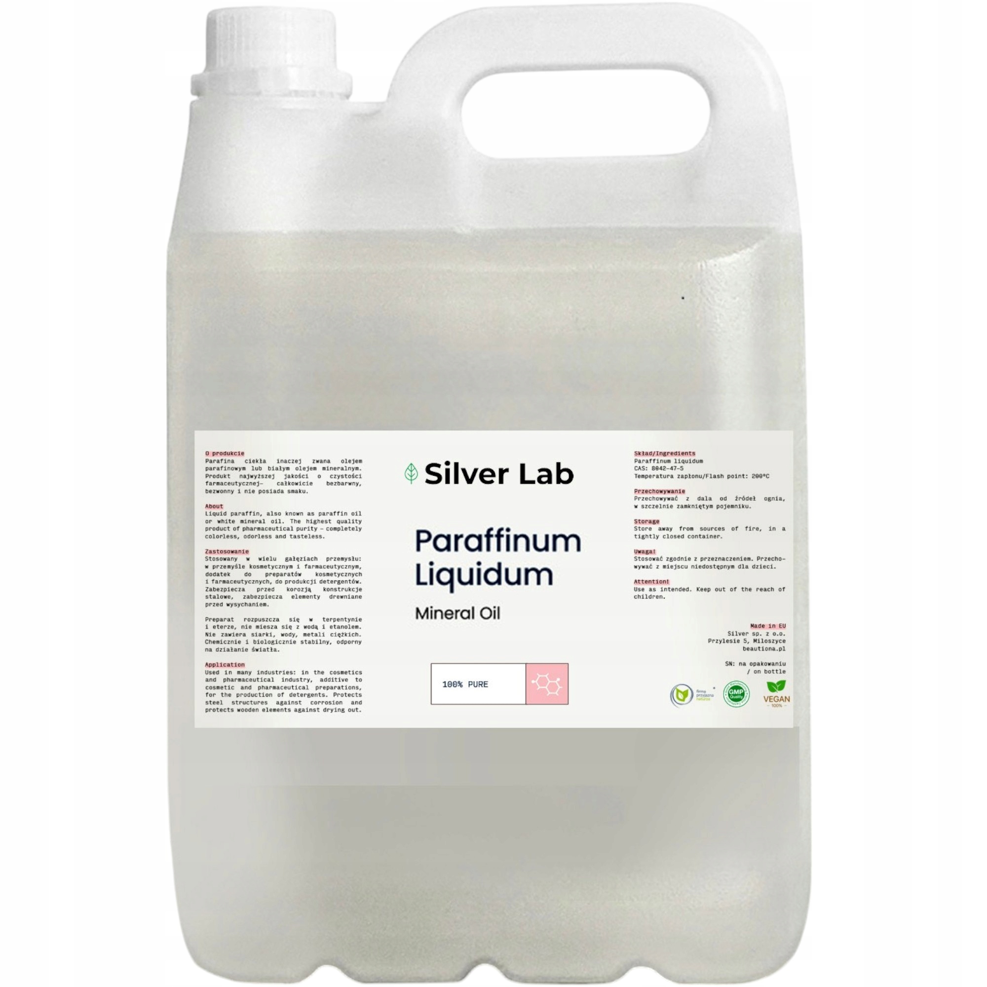 Olej Parafinowy Farmaceutyczny 5L Ciekła Parafina Czysta Do Kosmetyki