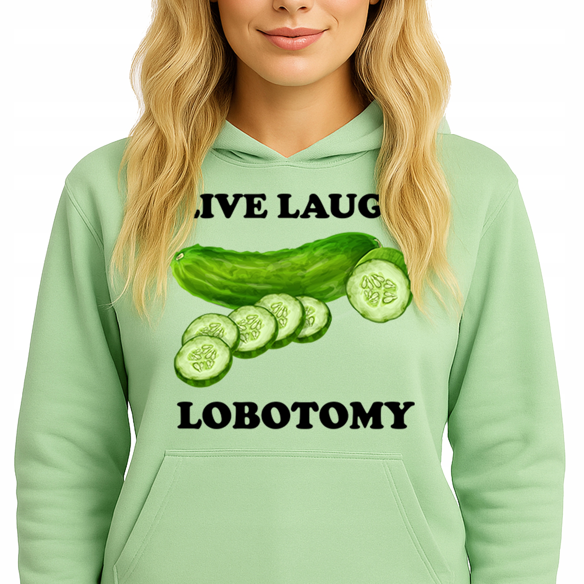 Mikina S Kapucí Zelená Hoodie Live Laugh Lobotomy S