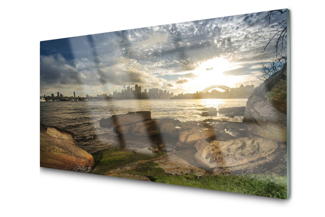 

Panel szklany dekor Morze Miasto 140x70 + Klej