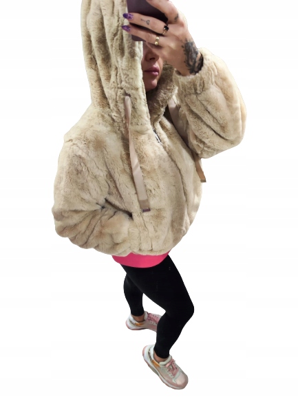 ELEGANCKIE KOBIECE BEŻOWE FUTRO Z MISIA KURTKA M Typ futro
