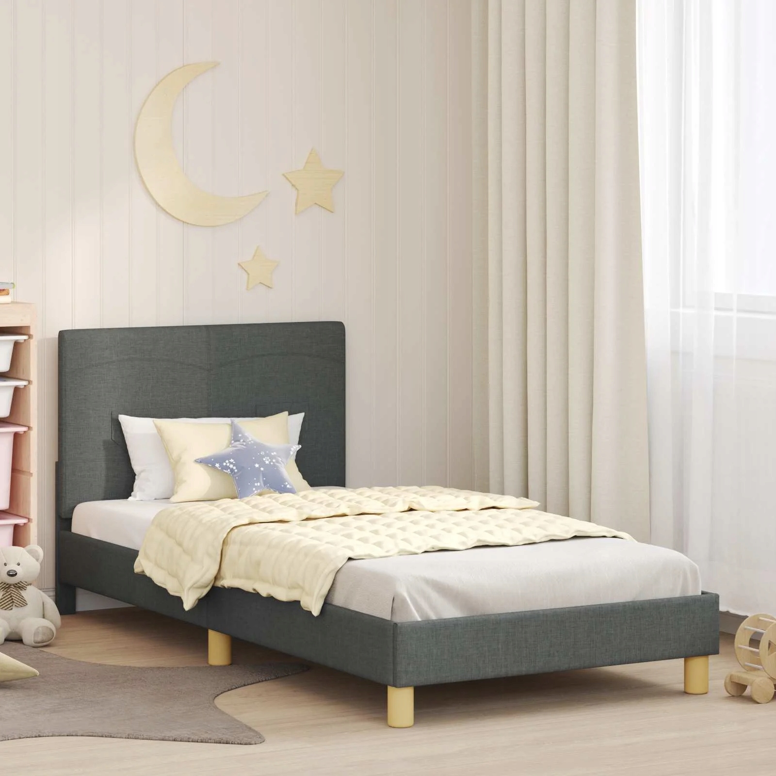 vidaXL Rám postele pro děti s čelem Tmavě šedá 90 x 200 cm textil