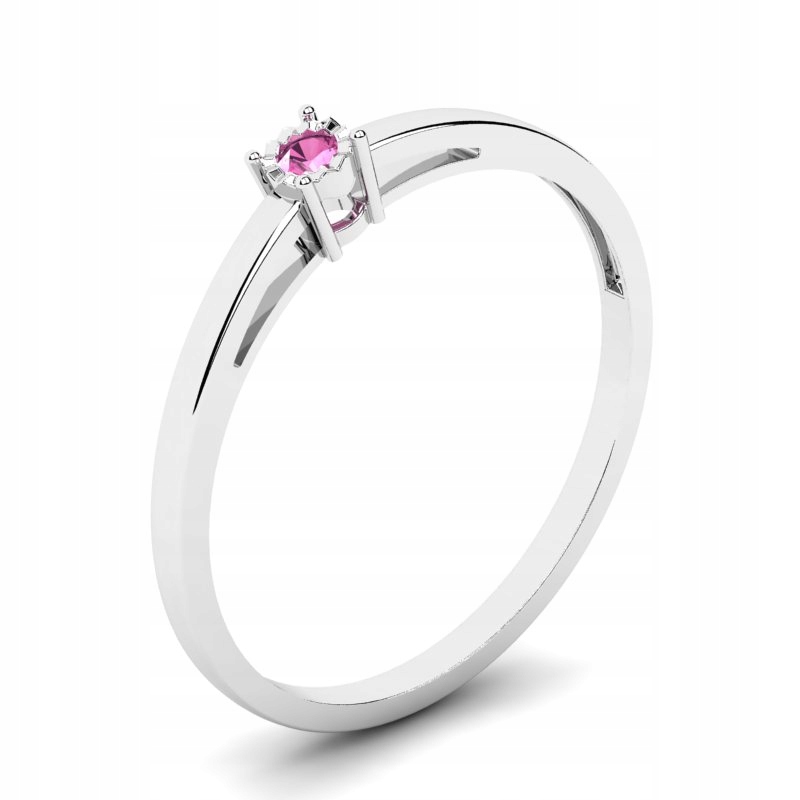 

Pierścionek Z Białego Złota Różowa Cyrkonia 2MM