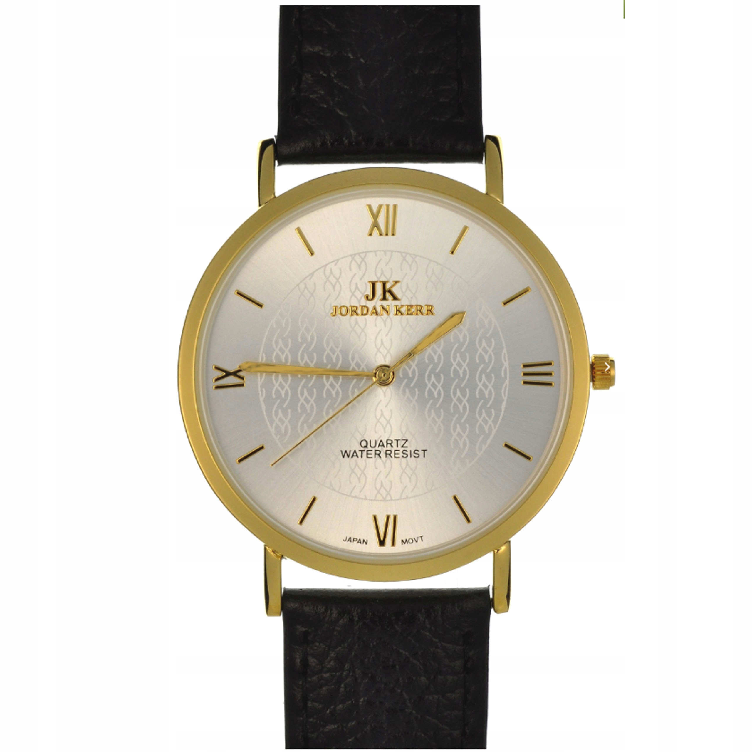 Zlatý elegantní pánské hodinky kožený černý pásek světlý ciferník dárek