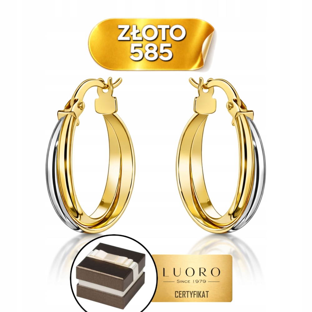 Náušnice Zlaté 585 14K Kolečka Kola Dvě Barvy Zlatá 1,7 CM Krabička Dárek