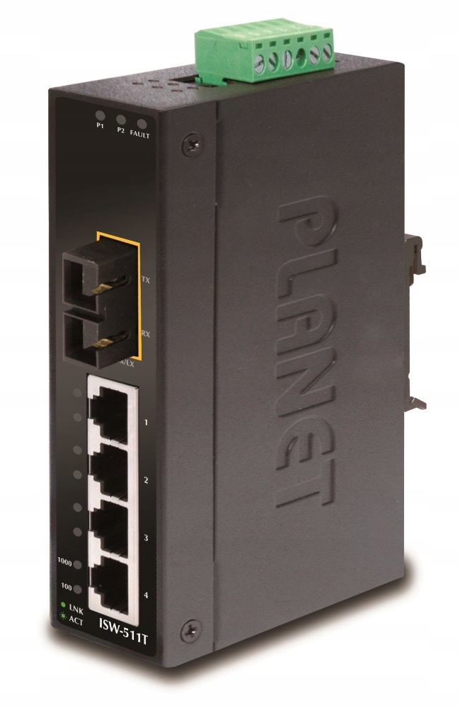 Planet ISW-511TS15, 4x 10 100Base-TX 1x 100FX 15km, Sm, Din, IP30, -40